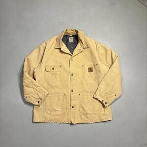 Vintage Carhartt C01 Canvas Chore Jacket Tan Blanket Lined